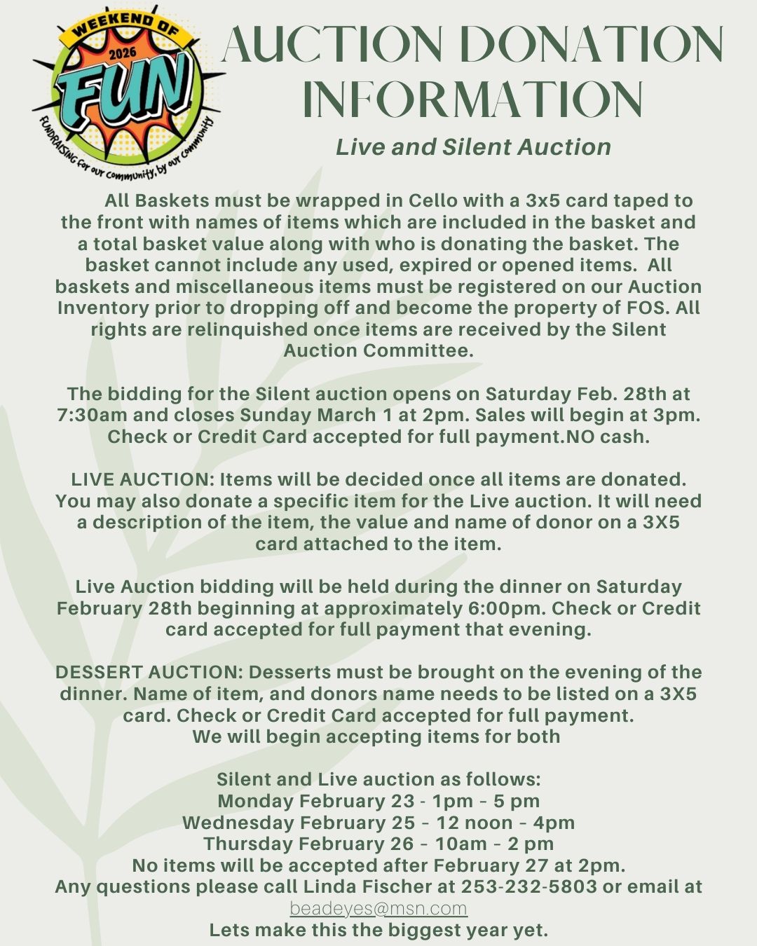 WOF Silent Auction Information